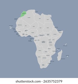 Morocco vector map silhouette isolated on Africa map. Editable vector map of Africa. 