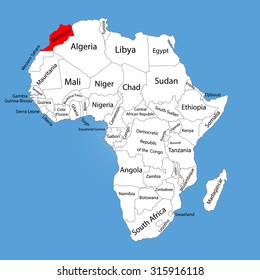 Morocco vector map silhouette isolated on Africa map. Editable vector map of Africa.