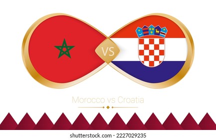 Morocco versus Croatia golden icon for Football 2022 match. Vector illustration.