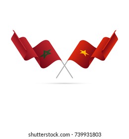 Morocco and Vietnam flags. Crossed flags. Vector illustration.