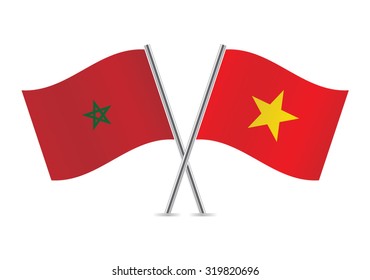 Morocco and Vietnam flags. Vector illustration.