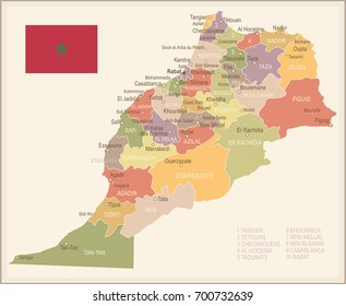 Morocco vintage map and flag - vector illustration