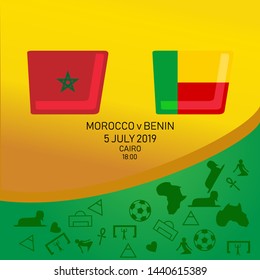 Morocco vs Benin, African football match 2019, Egypt pattern with modern and traditional elements, Vector illustration