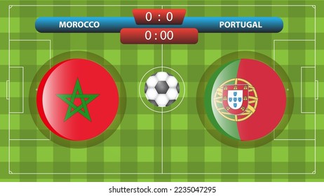 Morocco vs Portugal scoreboard template for soccer competition. Vector illustration. Sport template.