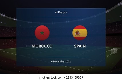 Morocco vs Spain. Football scoreboard broadcast graphic soccer template