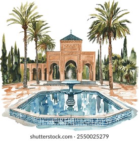 Ilustração de Aquarela do Marrocos no Plano de Fundo Branco