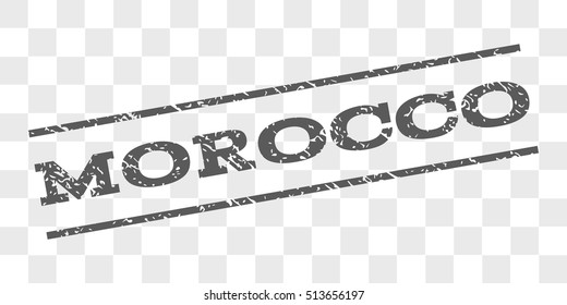 Morocco watermark stamp. Text caption between parallel lines with grunge design style. Rubber seal stamp with dirty texture. Vector grey color ink imprint on a chess transparent background.