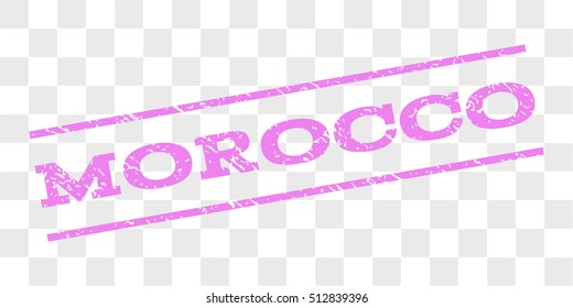 Morocco watermark stamp. Text tag between parallel lines with grunge design style. Rubber seal stamp with unclean texture. Vector violet color ink imprint on a chess transparent background.