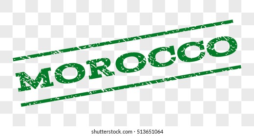 Morocco watermark stamp. Text tag between parallel lines with grunge design style. Rubber seal stamp with unclean texture. Vector green color ink imprint on a chess transparent background.