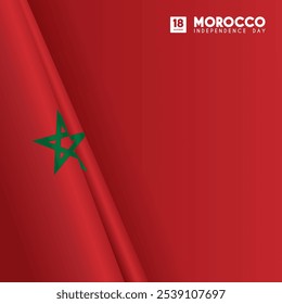 Marrocos hasteou a bandeira em fundo vermelho. Modelo de banner para o Dia da Independência do Marrocos