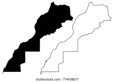 Morocco and Western Sahara map vector illustration, scribble sketch Kingdom of Morocco