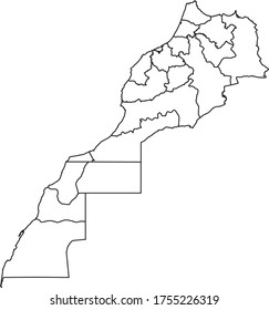 Morocco Western Sahara map in white color and black border on white background. Vector illustration.