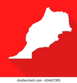 Morocco white map,border flat simple style with long shadow on red background