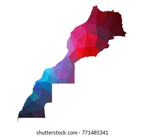 moroccoWesternSahara map. Blue and Red polygonal shape vector illustration on white background. Vector illustration eps 10.