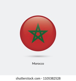 Moroco flag - round glossy button. Vector Illustration.