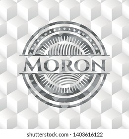 Moron grey emblem with geometric cube white background