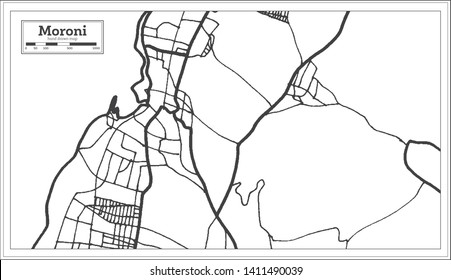 Moroni Comoros Map in Black and White Color. Vector Illustration. Outline Map.