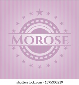 Morose badge with pink background. Vector Illustration. Detailed.