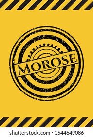 Morose black grunge emblem, yellow warning sign. Vector Illustration. Detailed.