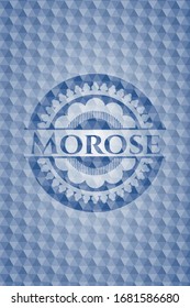 Morose blue badge with geometric pattern. Vector Illustration. Detailed.
