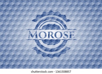 Morose blue emblem with geometric background.