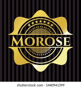 Morose gold emblem. Vector Illustration. Detailed.