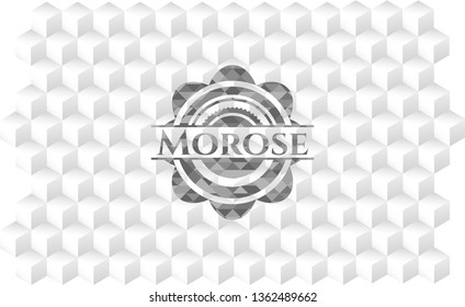 Morose grey badge with geometric cube white background