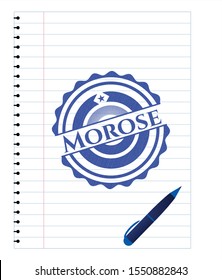 Morose pen strokes emblem. Blue ink. Vector Illustration. Detailed.