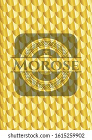 Morose shiny golden emblem. Scales pattern. Vector Illustration. Detailed.