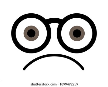 Moroseness - facial expression of morose and grumpy person and man. Human is wearing glasses. Minimalist vector illustration isolated on white.	