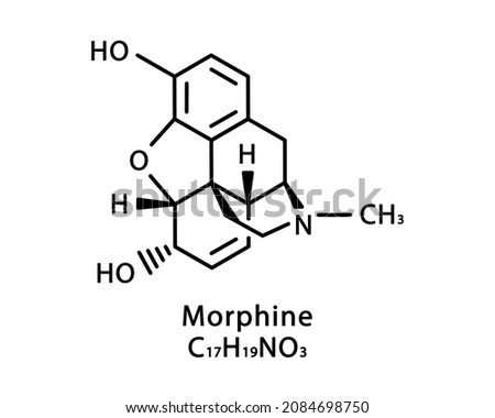Morphine molecular structure. Morphine skeletal chemical formula. Chemical molecular formula vector illustration