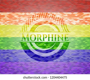 Morphine on mosaic background with the colors of the LGBT flag