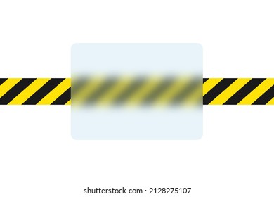 Morphism, glass frame for text, blur. Warning striped tape. Yellow lines of fencing, construction sites, dangers. Vector.