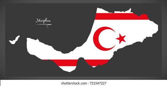 Morphou map of Northern Cyprus with national flag illustration