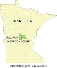 Ubicación de Condado de Morrison y ciudad de Little Falls en el mapa estatal de Minnesota