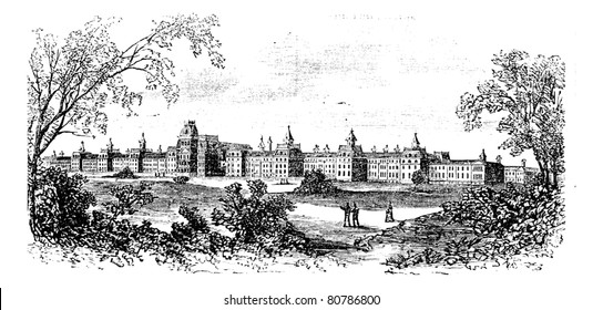 Morristown. insane asylum of the state of New Jersey, vintage engraved illustration. Trousset encyclopedia (1886 - 1891).