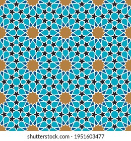 Morrocan seamless pattern for decoration of tiles, fabrics, wrapping paper, geometric ornament with stars. Vector illustration.