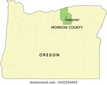 Morrow County and city of Heppner location on Oregon state map