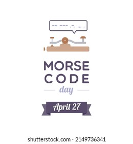 Morse Code Day. April. Straight key and speech bubble with a message in morse code: "Morse". Vector illustration, flat design