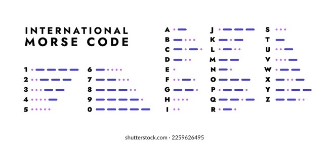 Morse code. International signal table of dots dashes, analog message transmitting system telegraph sea code. Vector set