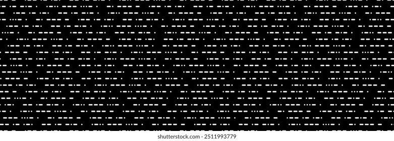 Morse code white seamless pattern with rounded corners rectangles on black bg. Binary abstract illustration with specific signs. Vector geometry background