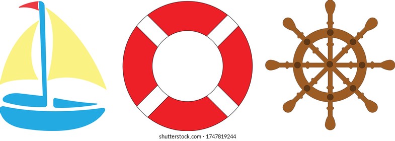 Morse motifs pictogram. Icon ship, lifebuoy, helm.