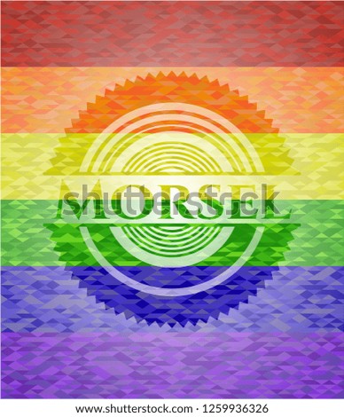 Morsel emblem on mosaic background with the colors of the LGBT flag