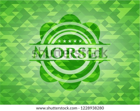 Morsel green emblem with mosaic background