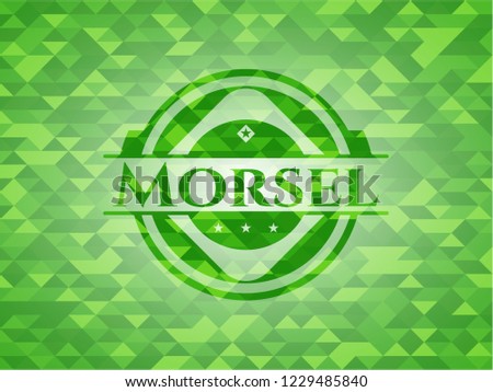 Morsel green emblem with triangle mosaic background