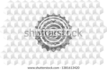 Morsel grey badge with geometric cube white background