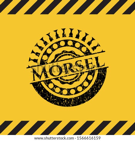 Morsel inside warning sign, black grunge emblem. Vector Illustration. Detailed.