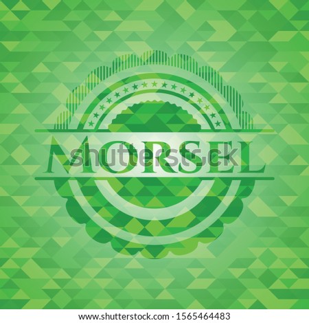 Morsel realistic green mosaic emblem. Vector Illustration. Detailed.