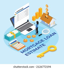 Mortage loan estimation isometric 3d vector concept for banner, website, illustration, landing page, flyer, etc.