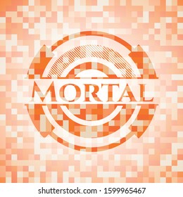 Mortal abstract emblem, orange mosaic background